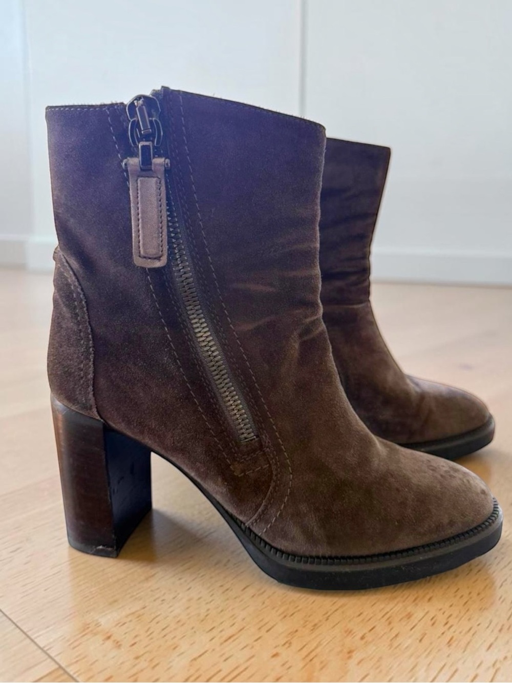 Aquatilia Weatherproof Suede Ankle Boots Italy Stacked Heel Lug Grey Ilenia 10